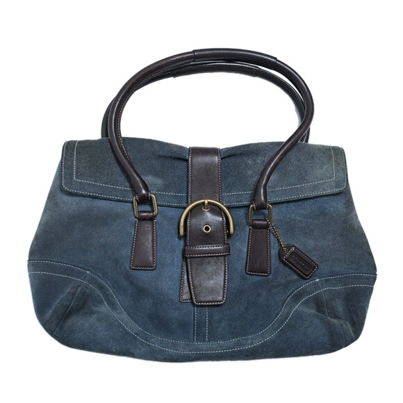 Vintage Coach Blue Suede Soho-Hampton Satchel 9507 Hobo Bag Purse Leather - Picture 1 of 12